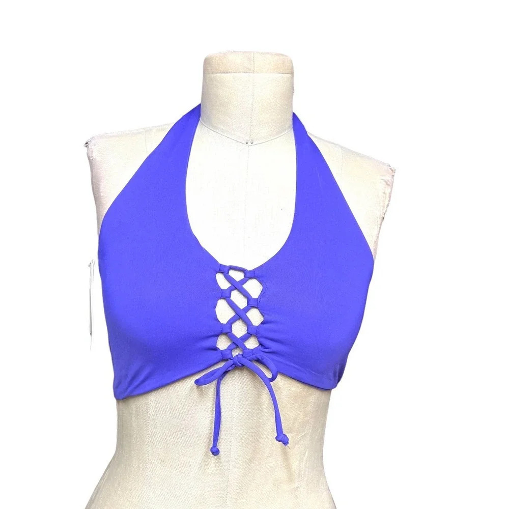 L*SPACE Sensual Solid Silver Lining Bikini Top Purple Size Large